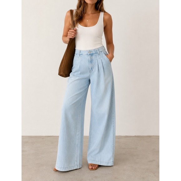 Madewell Denim - Madewell Harlow High Rise Wide Leg Jeans Light Wash Denim Women’s 27 Relaxed